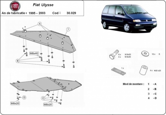 Motor en Versnellingsbak Beschermplaat voor Fiat Ulysse