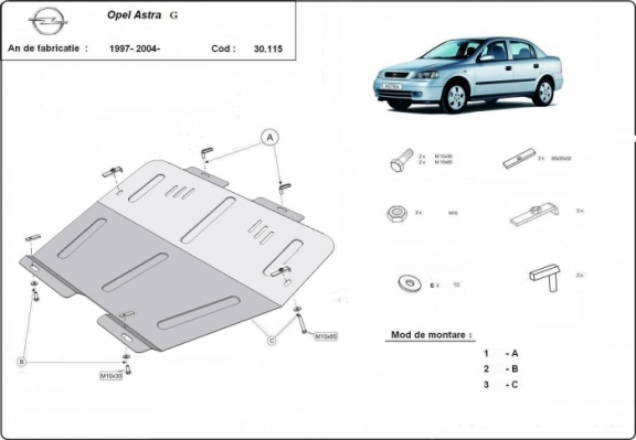 Motor, Versnellingsbak en Radiator Beschermplaat voor Opel Astra G