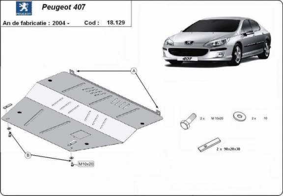 Motor, Versnellingsbak en Radiator Beschermplaat voor Peugeot 407
