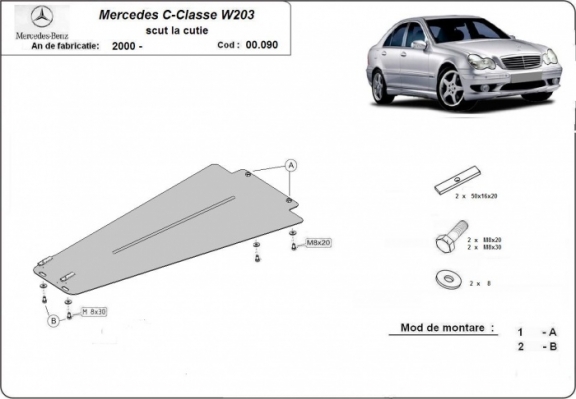 Versnellingsbak Beschermplaat voor Mercedes C-Clasee W203 - automatique