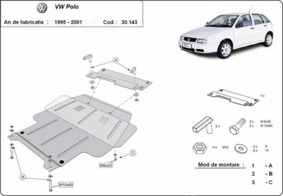 Motor, Versnellingsbak en Radiator Beschermplaat voor Volkswagen Polo - 6N, 6N1, 6K, Classic, Variant