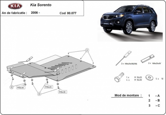 Versnellingsbak en Differentieel Beschermplaat voor Kia Sorento