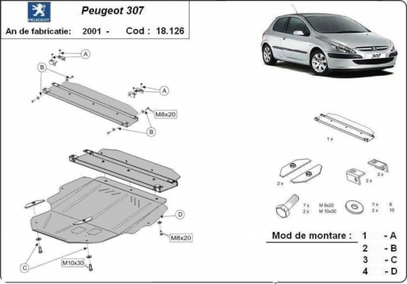 Motor, Versnellingsbak en Radiator Beschermplaat voor Peugeot 307