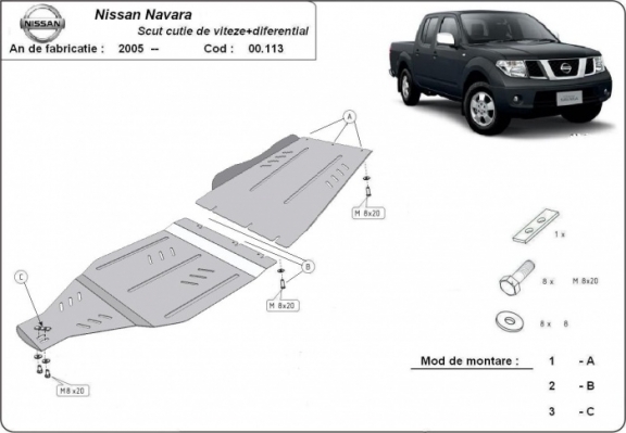 Versnellingsbak  Beschermplaat voor Nissan Navara D40