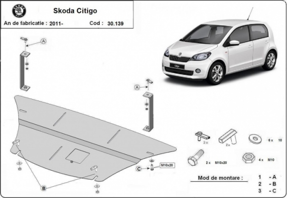 Motor en Versnellingsbak Beschermplaat voor Skoda Citigo