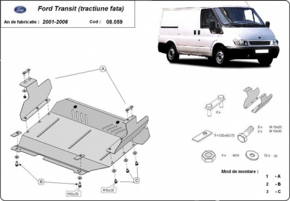Motor en Versnellingsbak Beschermplaat voor Ford Transit - FWD