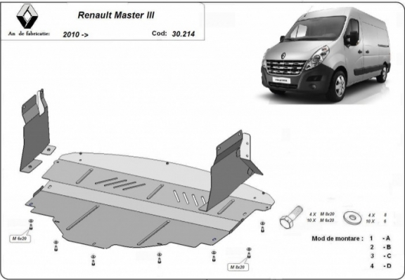 Motor, Versnellingsbak en Radiator Beschermplaat voor Renault Master 3