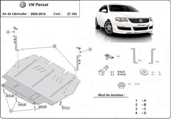 Motor, Versnellingsbak  Beschermplaat voor VW Passat B6