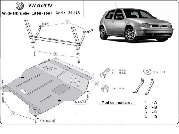 Motor, Versnellingsbak en Radiator Beschermplaat voor VW Golf  mk4
