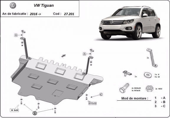 Motor, Versnellingsbak en Radiator Beschermplaat voor VW Tiguan
