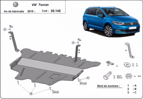 Motor, Versnellingsbak en Radiator Beschermplaat voor VW Touran - handmatige versnellingen
