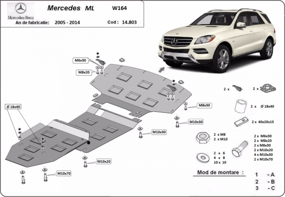 Motor, Versnellingsbak en Radiator Beschermplaat voor Mercedes ML W164