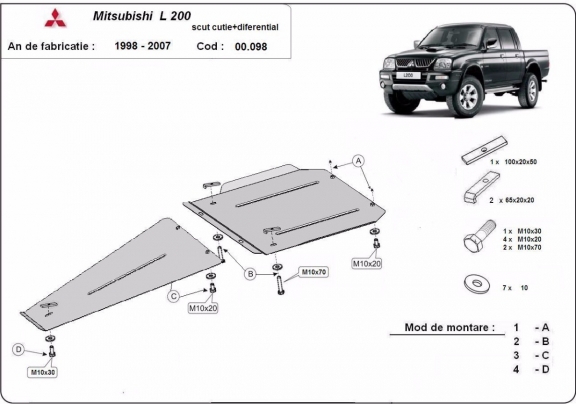 Versnellingsbak en Differentieel Beschermplaat voor Mitsubishi L 200 