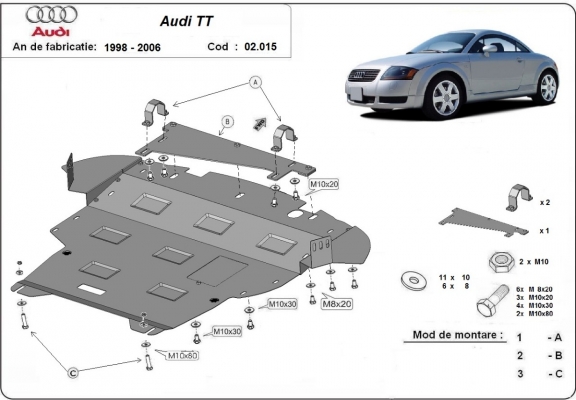 Motor, Versnellingsbak en Radiator Beschermplaat voor Audi TT
