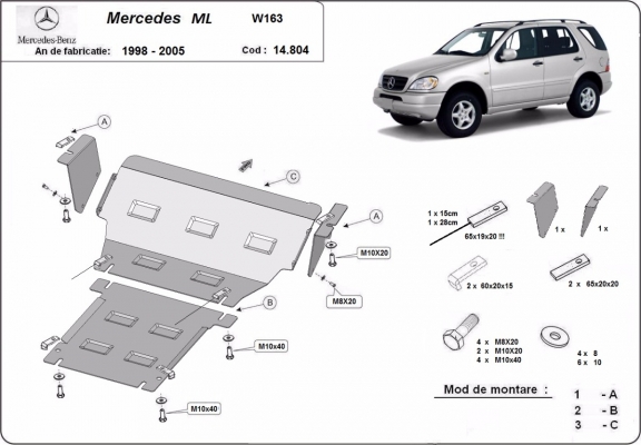 Motor en Radiator Beschermplaat voor Mercedes ML W163
