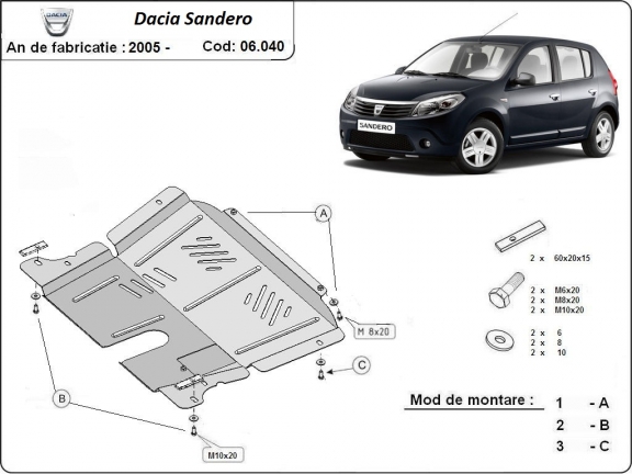 Motor en Versnellingsbak Beschermplaat voor Dacia Sandero