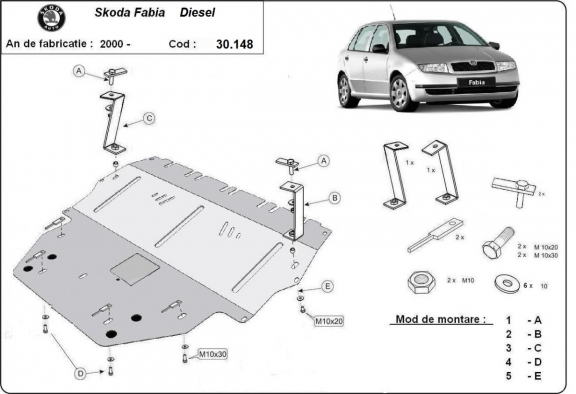 Motor, Versnellingsbak en Radiator Beschermplaat voor Skoda Fabia Diesel