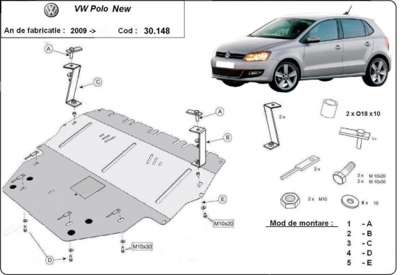 Motor, Versnellingsbak en Radiator Beschermplaat voor Vw Polo (6R) Diesel