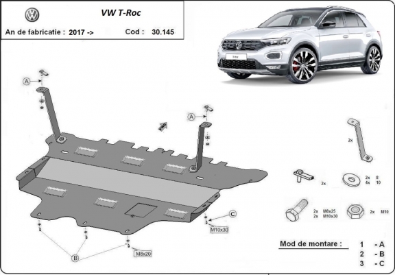 Motor, Versnellingsbak en Radiator Beschermplaat voor Volkswagen T-Roc - handmatige versnellingen