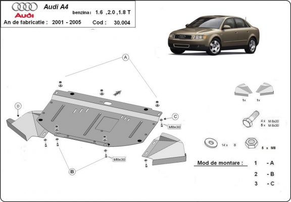 Motor en Radiator Beschermplaat voor Audi A4  B6