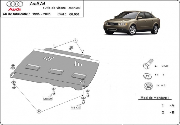 Versnellingsbak Beschermplaat voor Audi A4  B6 - manuelle