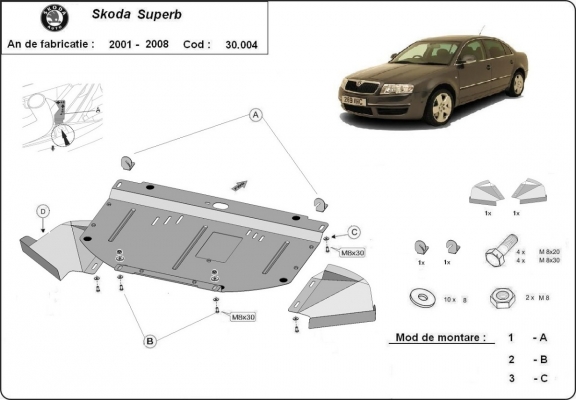 Motor en Radiator Beschermplaat voor Skoda Superb - 1,8 1,9 2,0 TDI