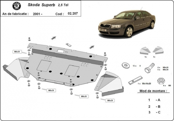 Motor en Radiator Beschermplaat voor Skoda Superb