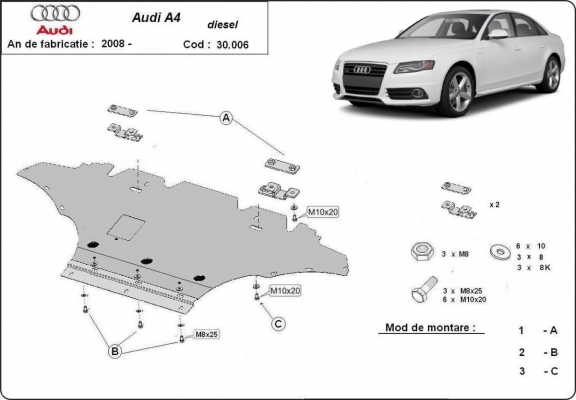 Motor en Radiator Beschermplaat voor Audi A4 B8, diesel