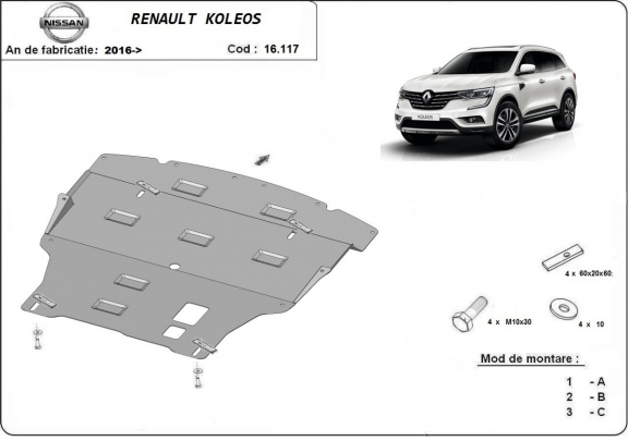 Motor, Versnellingsbak en Radiator Beschermplaat voor Renault Koleos