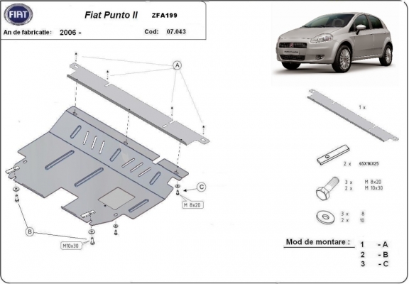 Motor, Versnellingsbak en Radiator Beschermplaat voor Fiat Punto 