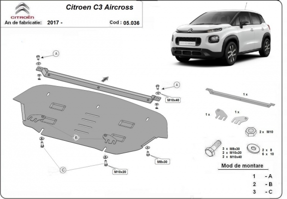 Motor, Versnellingsbak en Radiator Beschermplaat voor Citroen C3 Aircross