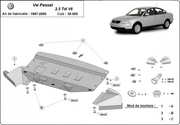 Motor en Radiator Beschermplaat voor VW Passat B5  2.5 TDI V6
