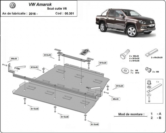 Versnellingsbak en Differentieel Beschermplaat voor Volkswagen Amarok -  V6 automat