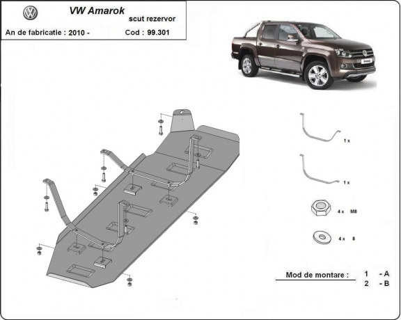 Brandstoftank Beschermplaat voor Volkswagen Amarok - Alleen voor versies zonder fabrieksbescherming