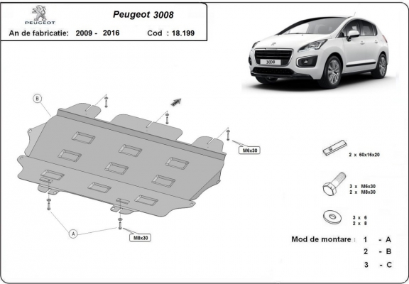Motor en Versnellingsbak Beschermplaat voor Peugeot 3008