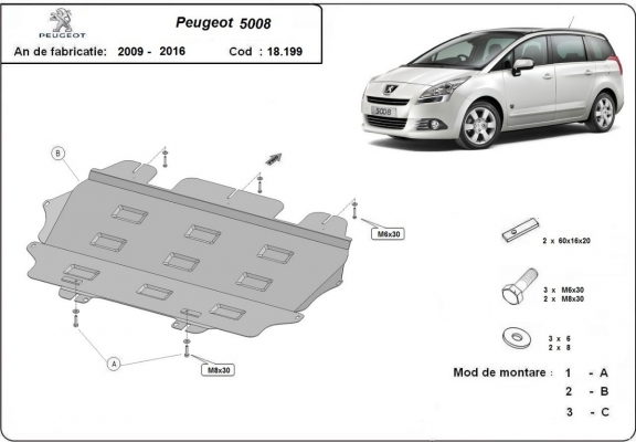 Motor en Versnellingsbak Beschermplaat voor Peugeot 5008