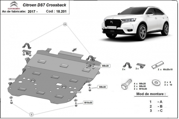 Motor, Versnellingsbak en Radiator Beschermplaat voor Citroen DS7 Crossback