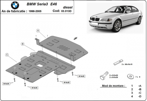 Motor Beschermplaat voor BMW Seria 3 E46 - Diesel