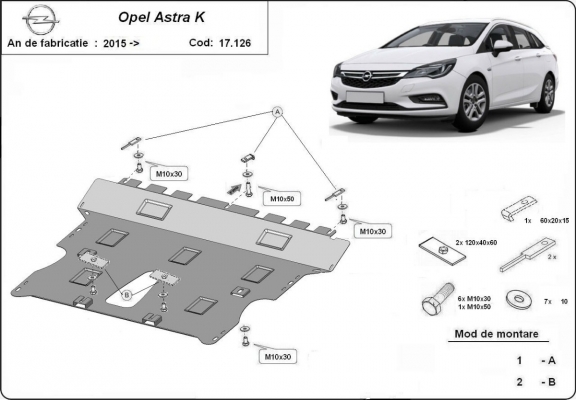 Motor, Versnellingsbak en Radiator Beschermplaat voor Opel Astra K