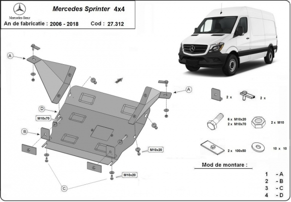 Motor  Beschermplaat voor Mercedes Sprinter 906 4x4