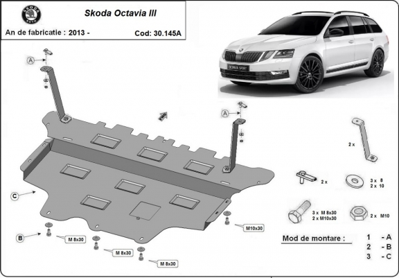 Motor en Versnellingsbak Beschermplaat voor Skoda Octavia 3 - automatische versnellingsbak