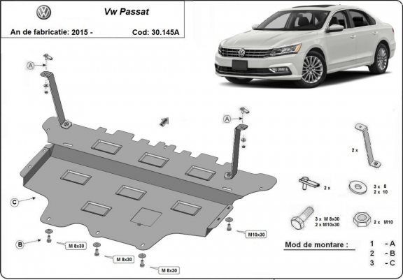 Motor, Versnellingsbak en Radiator Beschermplaat voor VW Passat B8 - automatische versnellingsbak