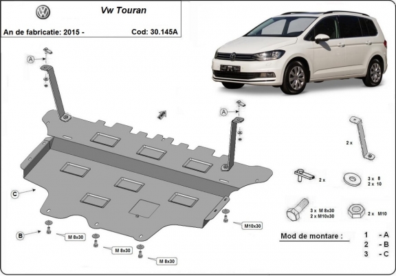Motor, Versnellingsbak en Radiator Beschermplaat voor VW Touran - automatische versnellingsbak