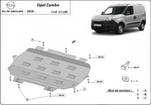 Motor, Versnellingsbak en Radiator Beschermplaat voor Opel Combo E 