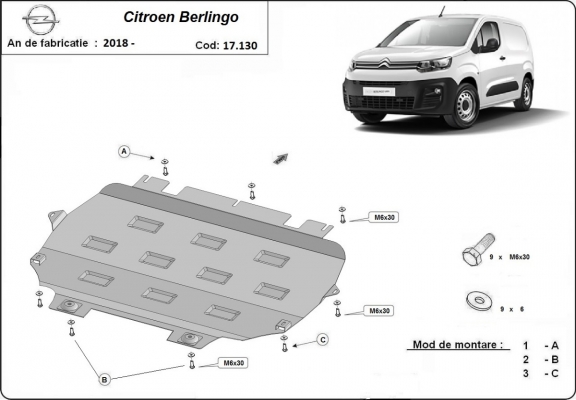 Motor, Versnellingsbak en Radiator Beschermplaat voor Citroen Berlingo