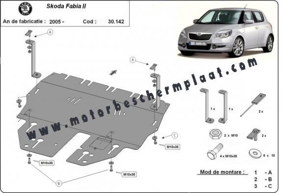Motor, Versnellingsbak en Radiator Beschermplaat voor Skoda Fabia 2