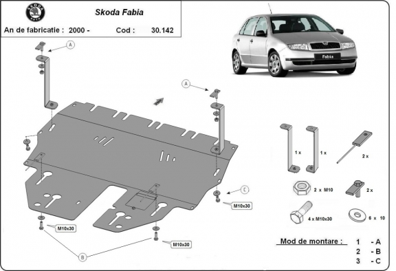 Motor, Versnellingsbak en Radiator Beschermplaat voor Skoda Fabia 1