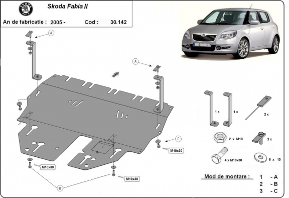 Motor, Versnellingsbak en Radiator Beschermplaat voor Skoda Fabia 2