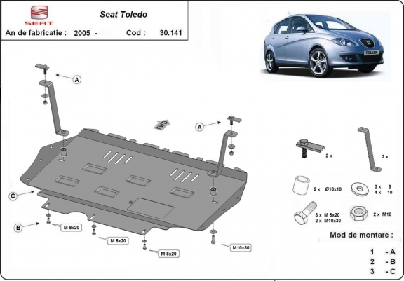Motor, Versnellingsbak en Radiator Beschermplaat voor Seat Toledo 3