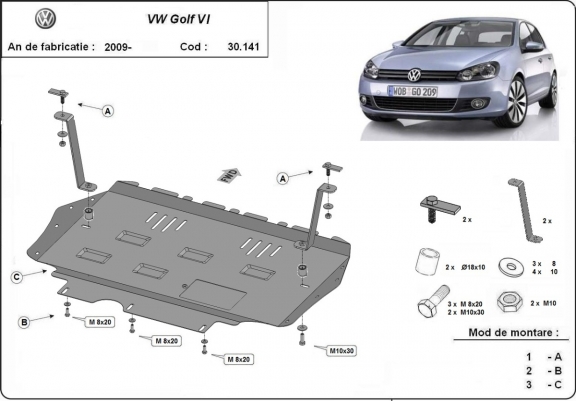 Motor, Versnellingsbak en Radiator Beschermplaat voor VW Golf 6